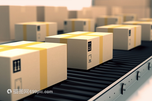 快遞傳送帶上的盒子